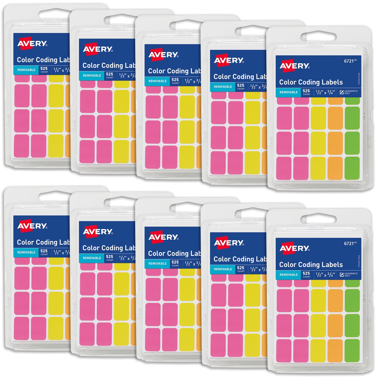 Avery Removable Color-Coding Stickers, 525 Per Pack, 10 Pack Assorted Colors, 5,250 Total (06721)